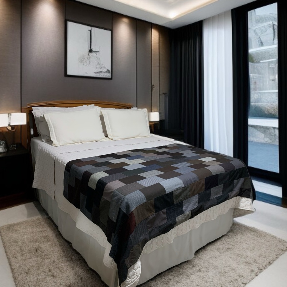 Handmade Upcycled Men’s Wool Suit Patchwork Quilt In Smoky Neutrals